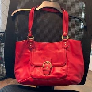 Red leather Coach Satchel